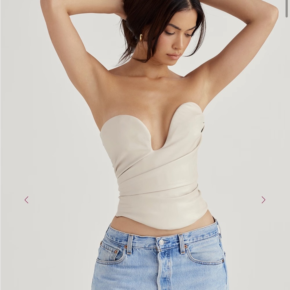 New! House Of Cb Saffira Vegan Leather Fog Corset Crop Top 51379